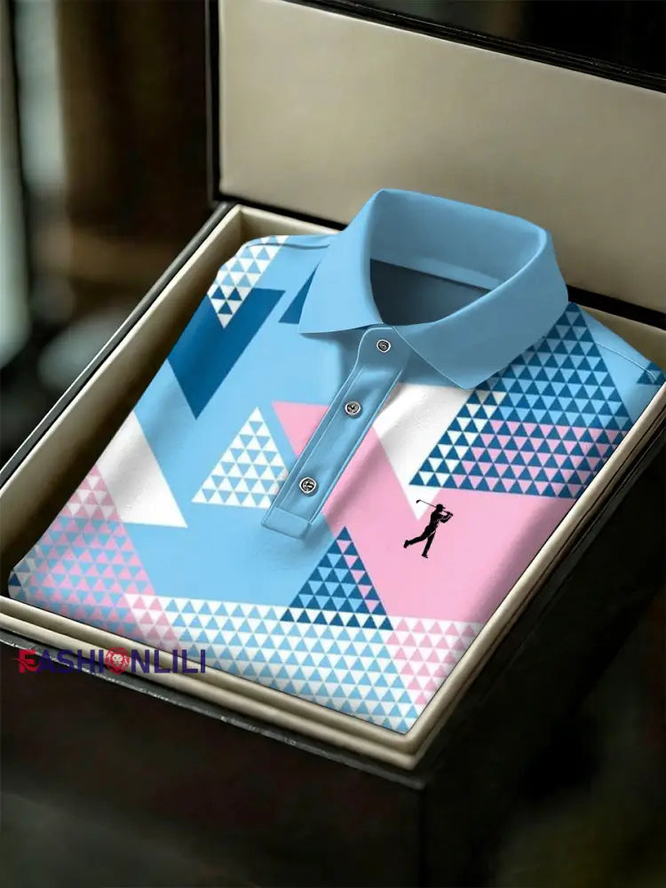 Men’s Vintage Business Style Printed Casual Polo Shirt As picture / S