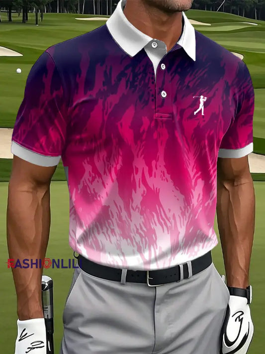 Men’s Vintage Business Style Printed Casual Polo Shirt As picture / S