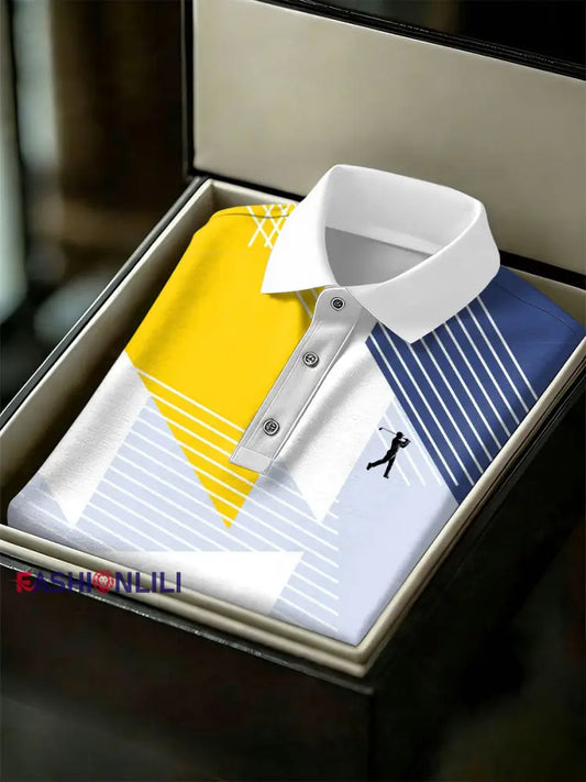 Men’s Vintage Business Style Printed Casual Polo Shirt As picture / S