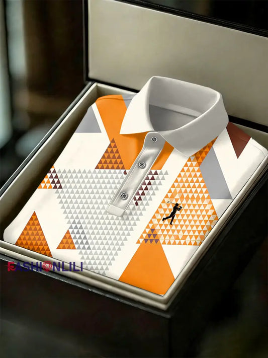 Men’s Vintage Business Style Printed Casual Polo Shirt As picture / S