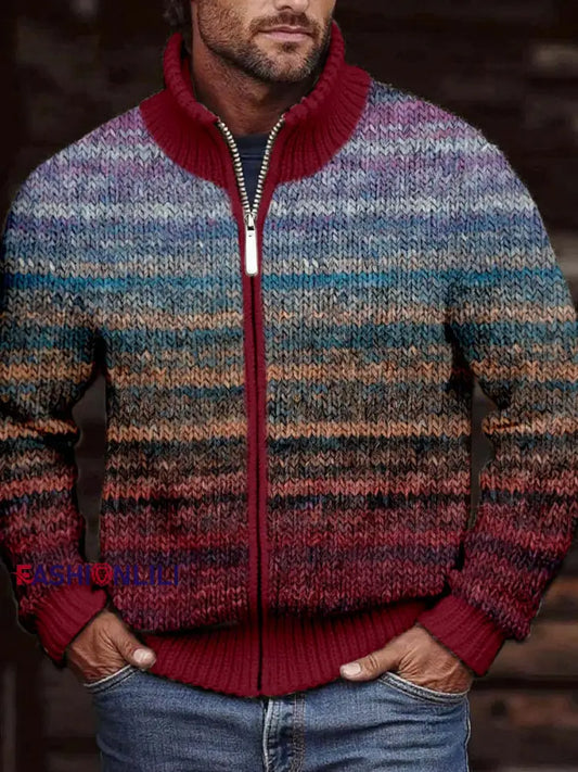 Men’s Vintage Contrast Color Cozy Knit Cardigan As picture / S