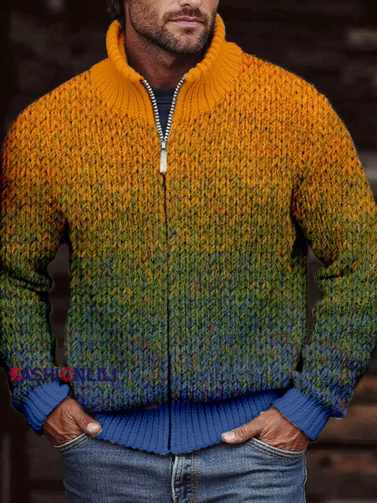 Men’s Vintage Contrast Color Cozy Knit Cardigan As picture / S