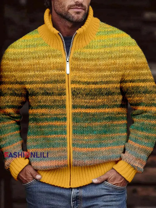 Men’s Vintage Contrast Color Cozy Knit Cardigan As picture / S