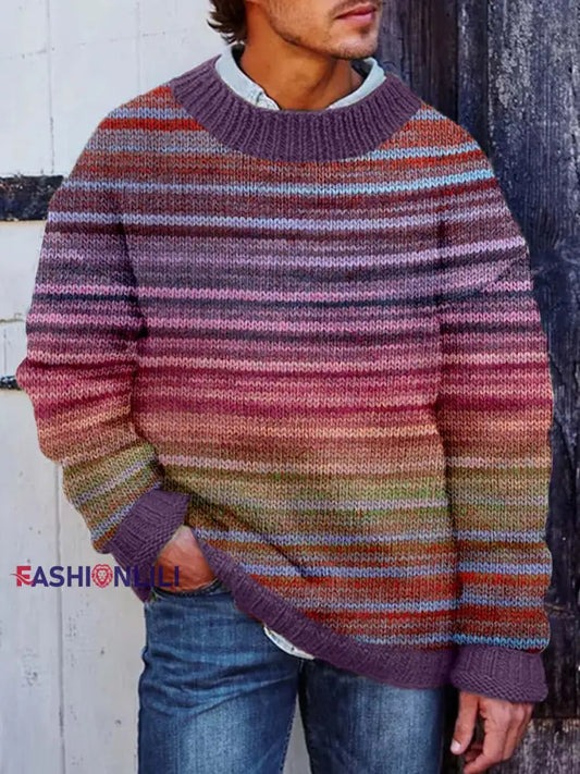 Men’s Vintage Contrast Color Cozy Knit Sweater As picture / S