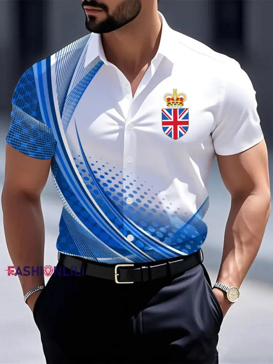 Men’s Vintage England Crown Casual Shirt Blue / S