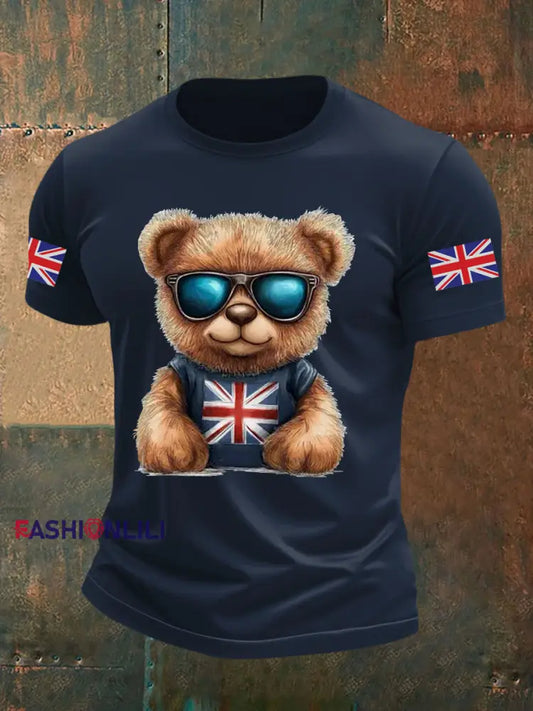 Men’s Vintage England Flag Beer Printed T-shirt Navy Blue / S