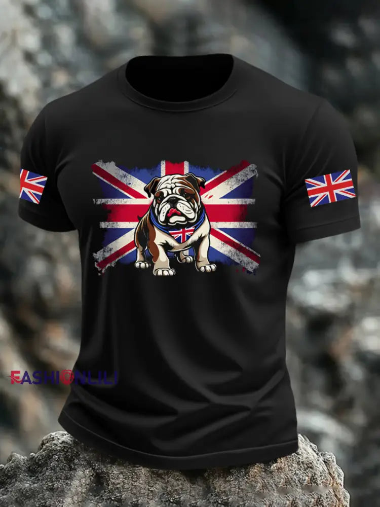 Men’s Vintage England Flag Casual Printed T-shirt Black / S