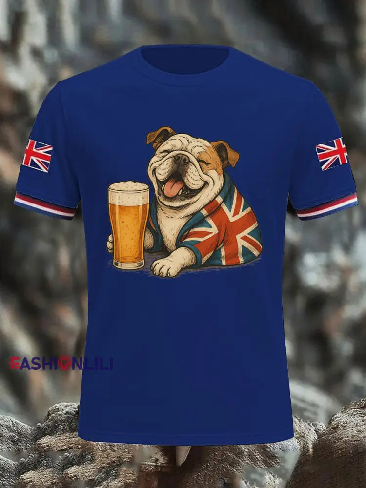 Men’s Vintage England Flag Casual Printed T-shirt Blue / S