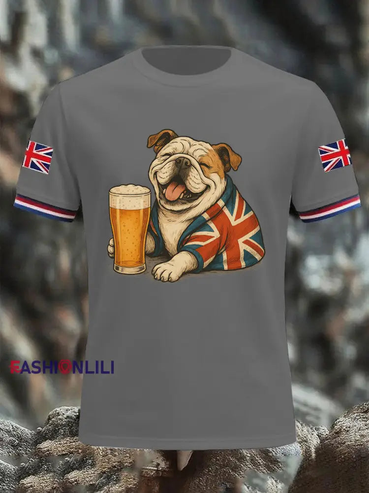 Men’s Vintage England Flag Casual Printed T-shirt Gray / S