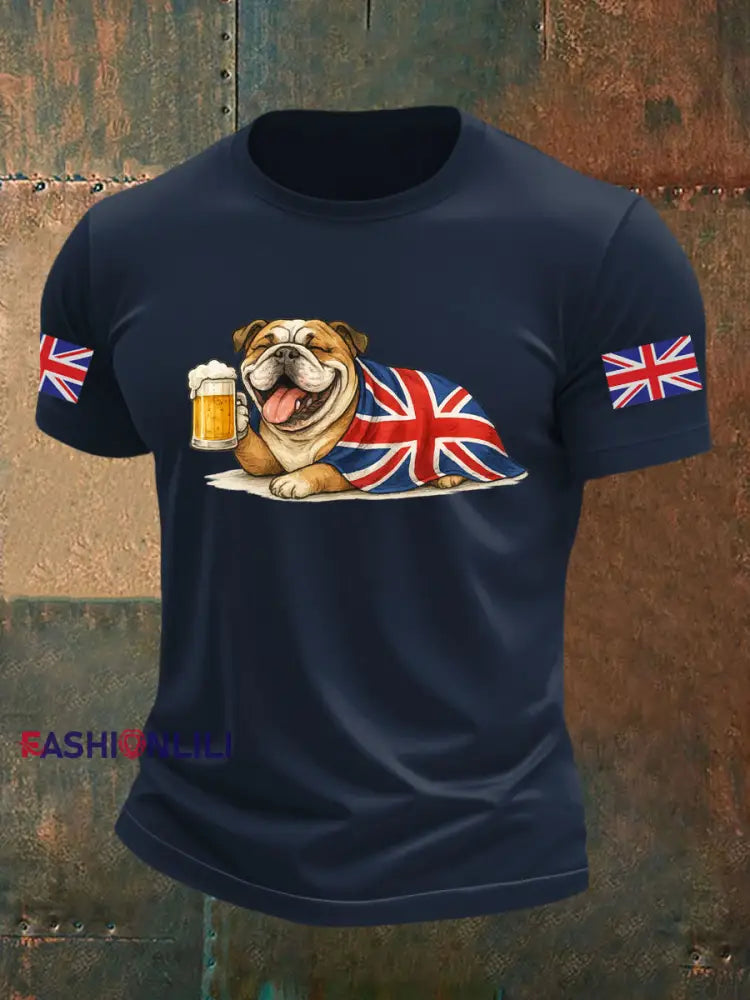 Men’s Vintage England Flag Casual Printed T-shirt Navy Blue / S