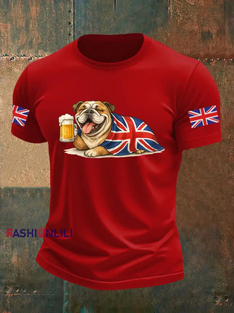 Men’s Vintage England Flag Casual Printed T-shirt Pure Red / S