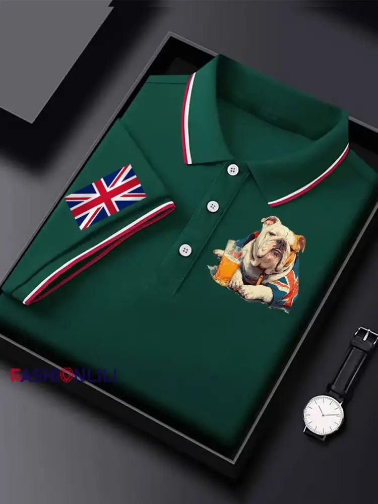 Men’s Vintage England Flag Casual Shirt Dark Green / S
