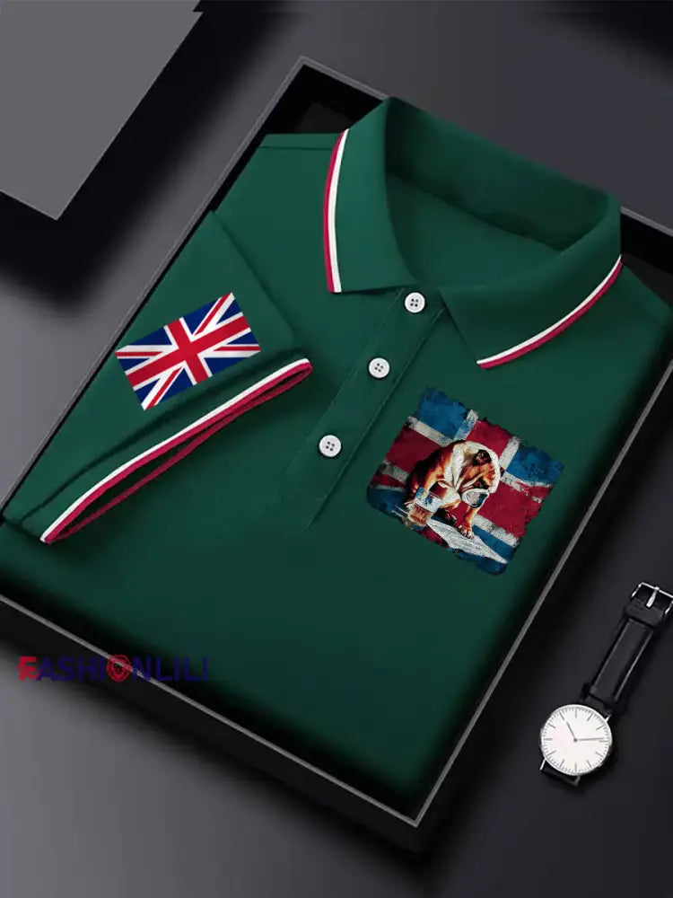 Men’s Vintage England Flag Casual Shirt Dark Green / S