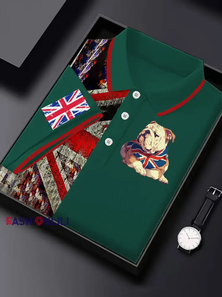 Men’s Vintage England Flag Casual Shirt Dark Green / S