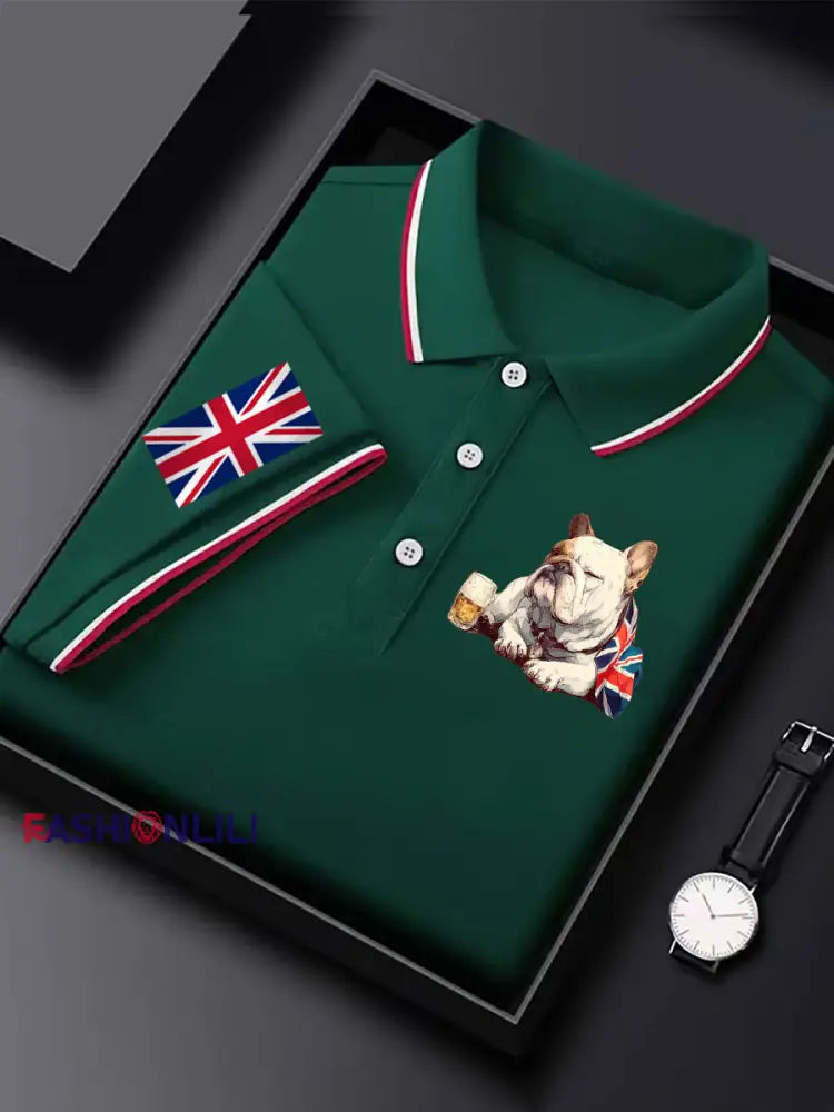 Men’s Vintage England Flag Casual Shirt Dark Green / S