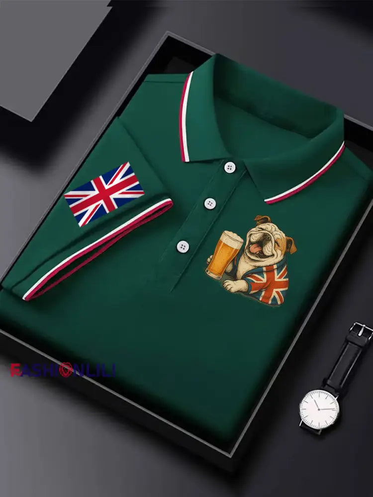 Men’s Vintage England Flag Casual Shirt Dark Green / S