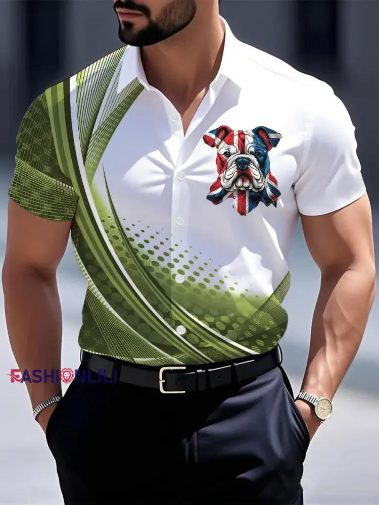 Men’s Vintage England Flag Casual Shirt Green / S