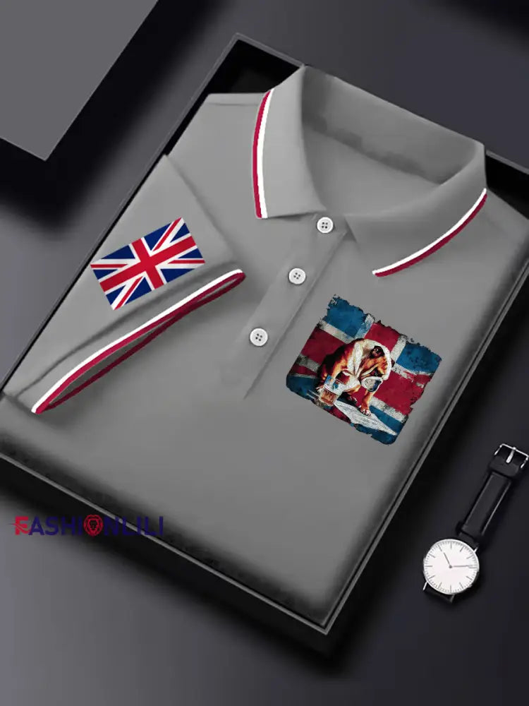 Men’s Vintage England Flag Casual Shirt Light Gray / S