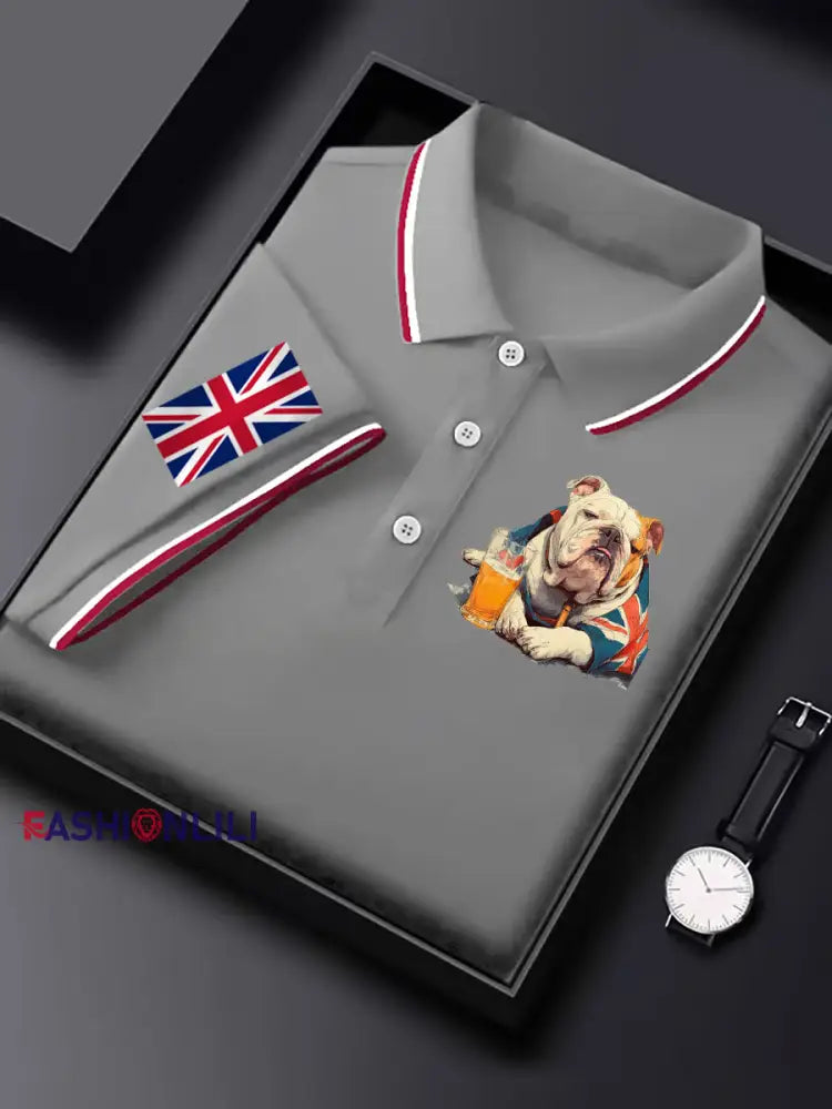 Men’s Vintage England Flag Casual Shirt Light Gray / S