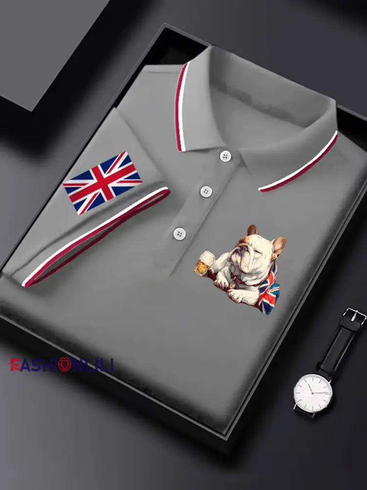 Men’s Vintage England Flag Casual Shirt Light Gray / S