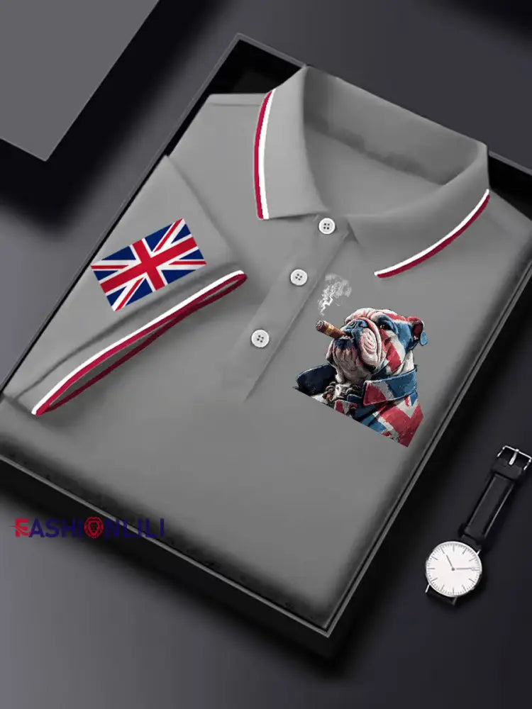 Men’s Vintage England Flag Casual Shirt Light Gray / S