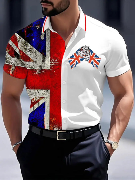 Men’s Vintage England Flag Casual Shirt White / S
