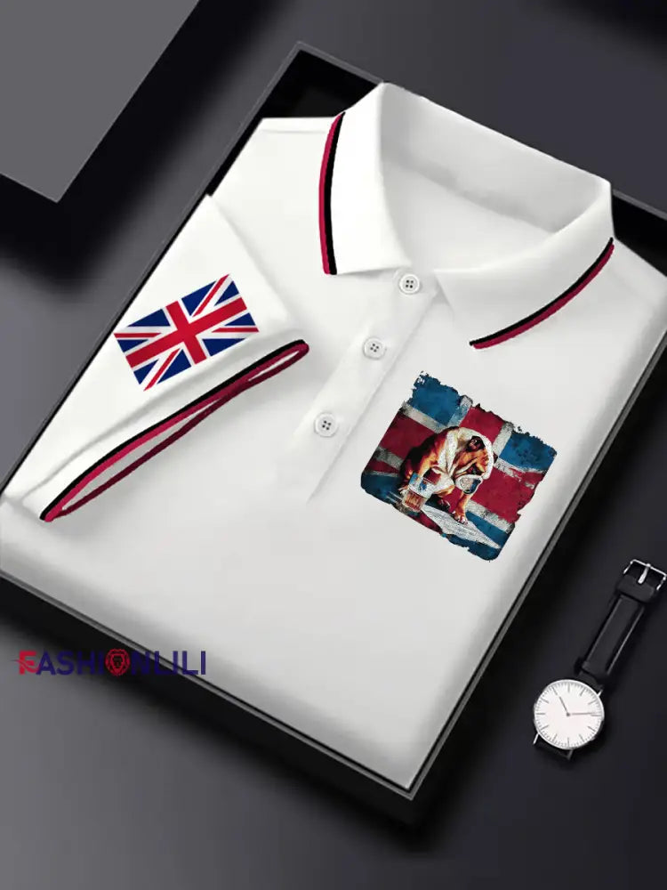 Men’s Vintage England Flag Casual Shirt White / S