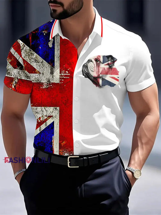 Men’s Vintage England Flag Casual Shirt White / S