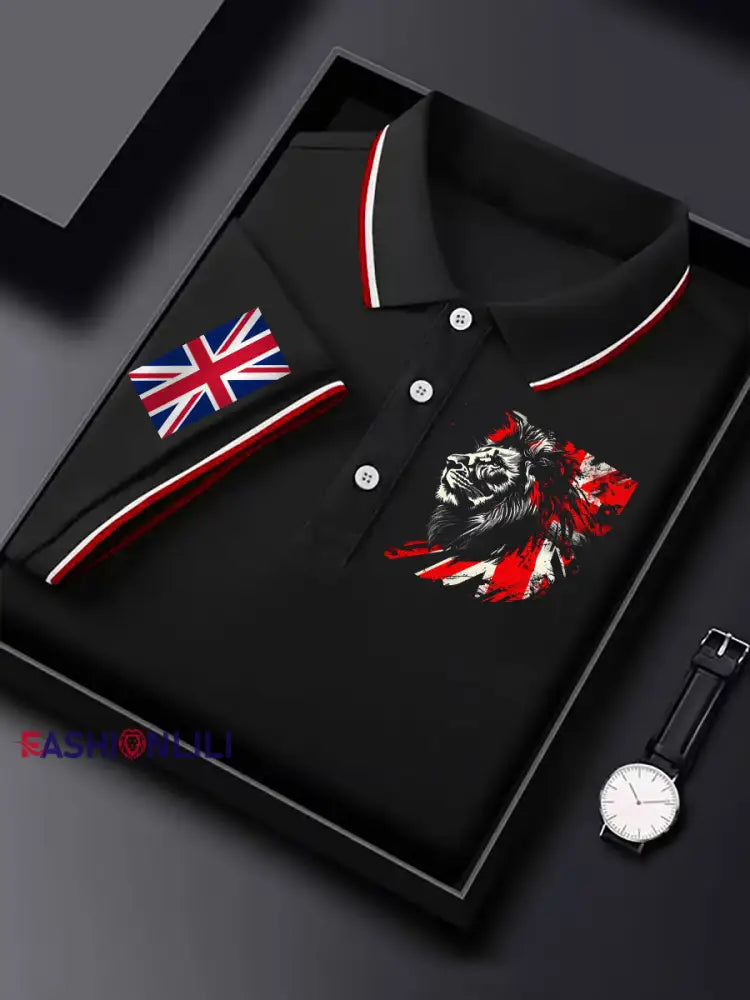 Men’s Vintage England Flag Lion Casual Shirt Black / S