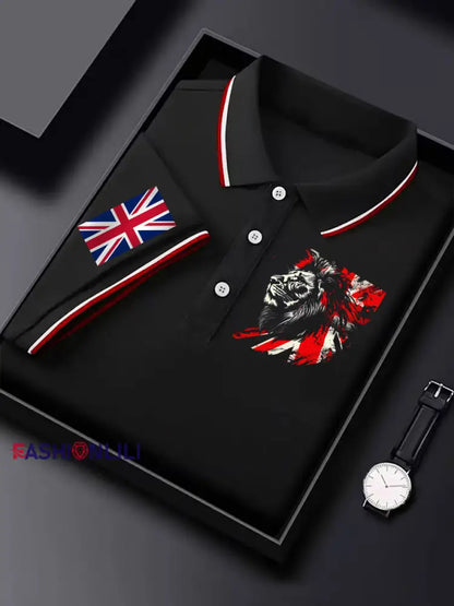 Men’s Vintage England Flag Lion Casual Shirt Black / S