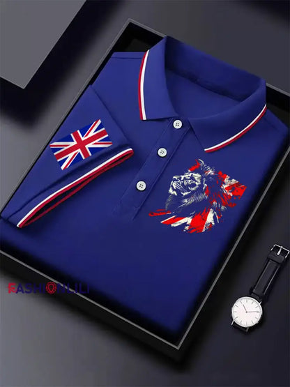 Men’s Vintage England Flag Lion Casual Shirt Blue / S