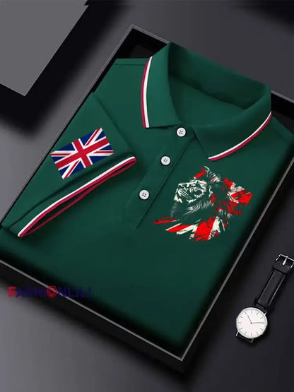 Men’s Vintage England Flag Lion Casual Shirt Dark Green / S