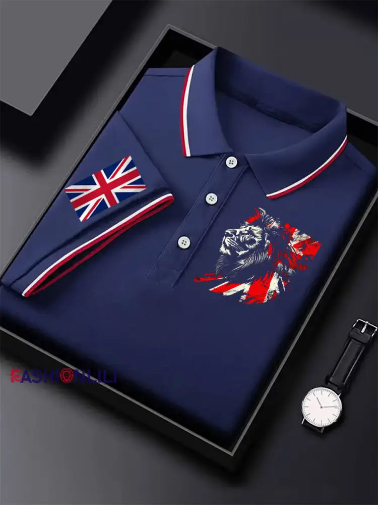 Men’s Vintage England Flag Lion Casual Shirt Purple / S
