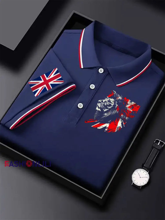 Men’s Vintage England Flag Lion Casual Shirt Purple / S