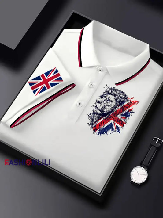 Men’s Vintage England Flag Lion Casual Shirt White / S