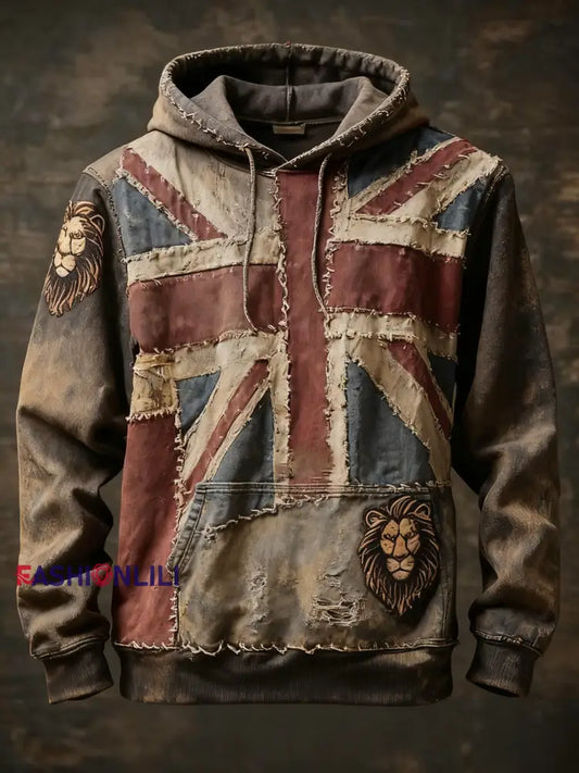 Men’s Vintage England Flag Lion Printed Hoodie As picture / S