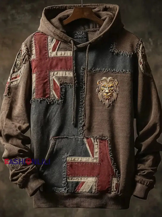 Men’s Vintage England Flag Lion Printed Hoodie As picture / S