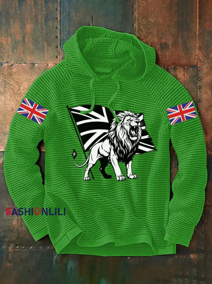 Men’s Vintage England Flag Lion Printed Hoodie Green / S