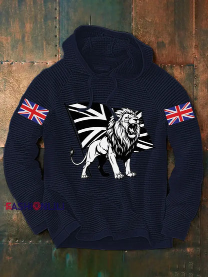 Men’s Vintage England Flag Lion Printed Hoodie Navy Blue / S