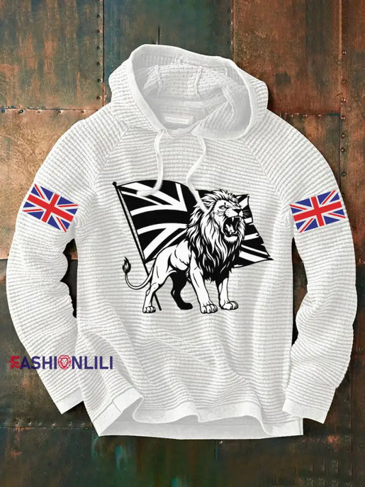 Men’s Vintage England Flag Lion Printed Hoodie White / S