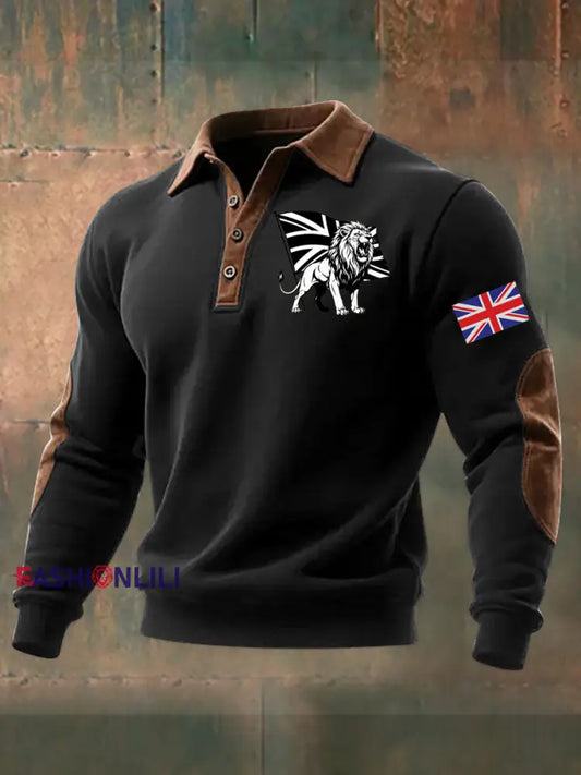 Men’s Vintage England Flag Lion Printed Shirt Black / S