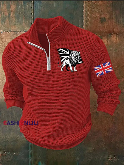 Men’s Vintage England Flag Lion Printed Sweater Red / S