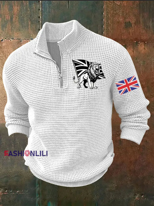 Men’s Vintage England Flag Lion Printed Sweater White / S