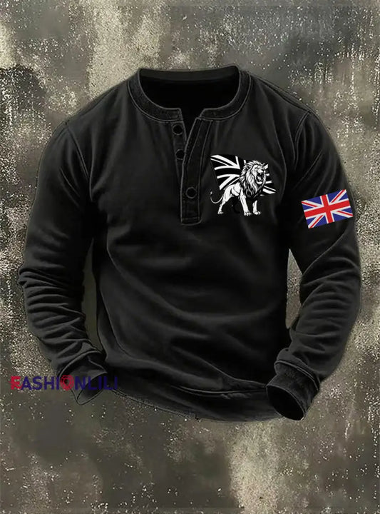Men’s Vintage England Flag Lion Printed Sweatshirt Black / S