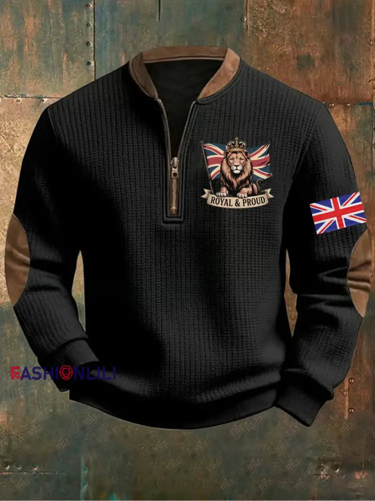 Men’s Vintage England Flag Lion Printed Sweatshirt Black / S