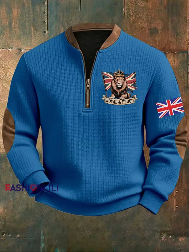 Men’s Vintage England Flag Lion Printed Sweatshirt Blue / S