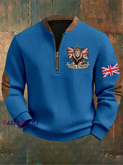 Men’s Vintage England Flag Lion Printed Sweatshirt Blue / S