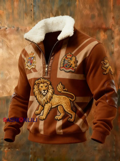Men’s Vintage England Flag Lion Printed Sweatshirt Brown / S