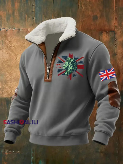 Men’s Vintage England Flag Lion Printed Sweatshirt Gray / S