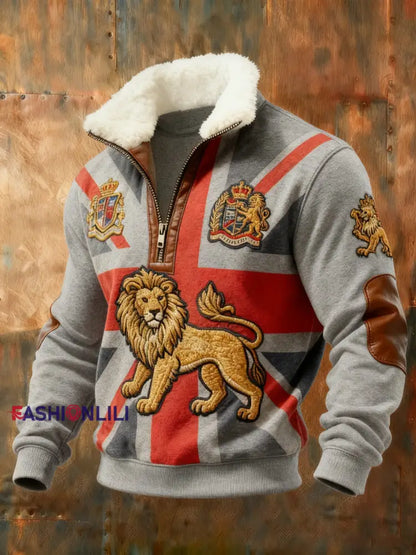 Men’s Vintage England Flag Lion Printed Sweatshirt Gray / S